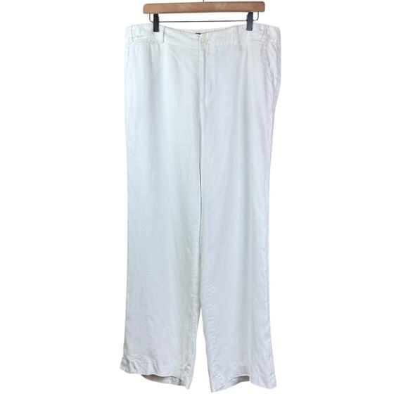 Lauren Ralph Lauren White 100% Linen Straight Leg Lined High Rise Pants Pockets - Picture 1 of 9